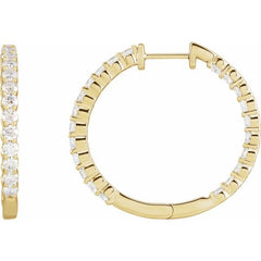 14K Yellow Gold 3 CTW Natural Diamond Inside-Outside Hinged 30 mm Hoop Earrings