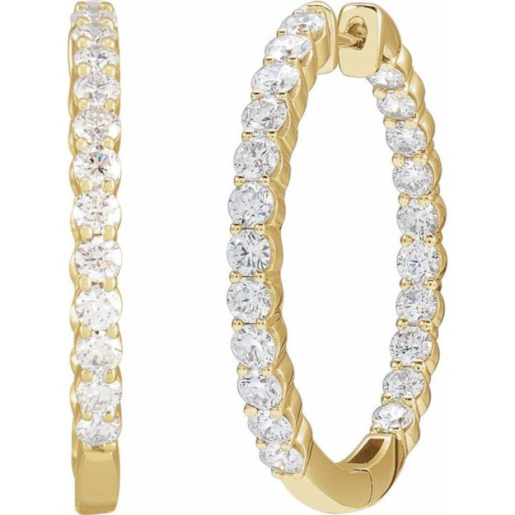 14K Yellow Gold 3 CTW Natural Diamond Inside-Outside Hinged 30 mm Hoop Earrings