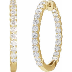 14K Yellow Gold 3 CTW Natural Diamond Inside-Outside Hinged 30 mm Hoop Earrings