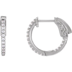14K White Gold 1/3 CTW Natural Diamond Inside-Outside 15.5 mm Hinged Hoop Earrings