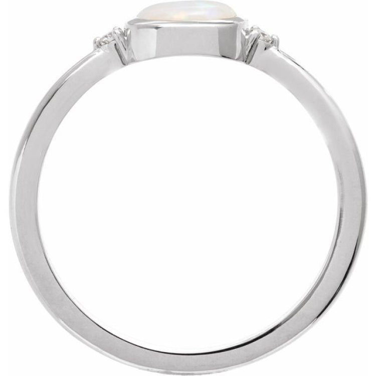 Platinum Natural White Opal & .03 CTW Natural Diamond Ring