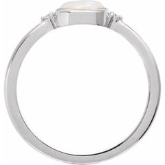 Sterling Silver Natural White Opal & .03 CTW Natural Diamond Ring