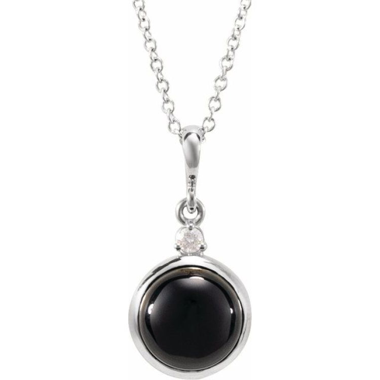 Platinum 8 mm Natural Black Onyx & .03 CT Natural Diamond Cabochon 16-18" Necklace