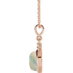 14K Rose Gold 6 mm Natural White Opal & .03 CT Natural Diamond Cabochon 16-18" Necklace