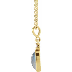 14K Yellow Gold 6 mm Natural Rainbow Moonstone & .03 CT Natural Diamond Cabochon 16-18" Necklace