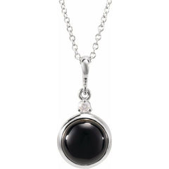 Platinum 6 mm Natural Black Onyx & .03 CT Natural Diamond Cabochon 16-18" Necklace