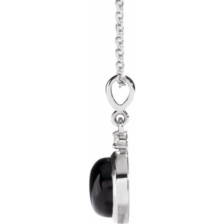 Platinum 6 mm Natural Black Onyx & .03 CT Natural Diamond Cabochon 16-18" Necklace