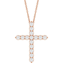 14K Rose Gold 3/4 CTW Natural Diamond Cross 16-18" Necklace