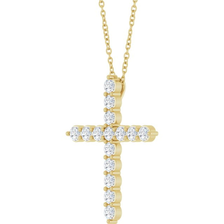 14K Yellow Gold 3/4 CTW Natural Diamond Cross 16-18" Necklace