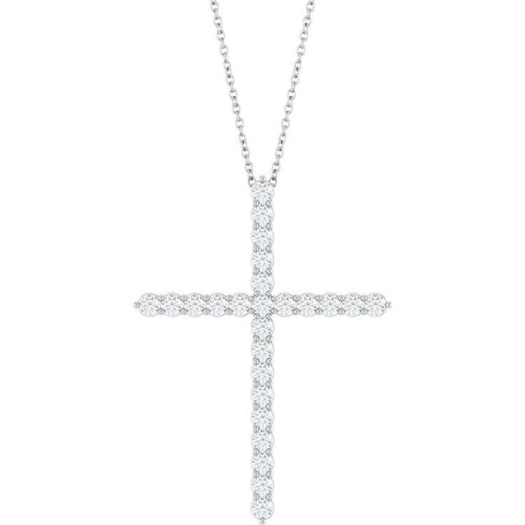 Platinum 1 CTW Natural Diamond Cross 16-18" Necklace