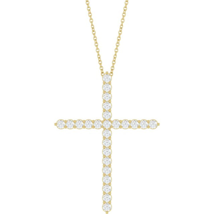14K Yellow Gold 1 CTW Natural Diamond Cross 16-18" Necklace