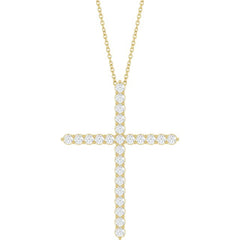 14K Yellow Gold 1 CTW Natural Diamond Cross 16-18" Necklace
