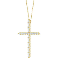 14K Yellow Gold 1 CTW Natural Diamond Cross 16-18" Necklace