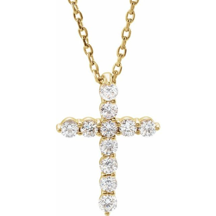14K Yellow Gold 1/4 CTW Lab-Grown Diamond Cross 16-18" Necklace