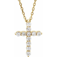 14K Yellow Gold 1/4 CTW Lab-Grown Diamond Cross 16-18" Necklace