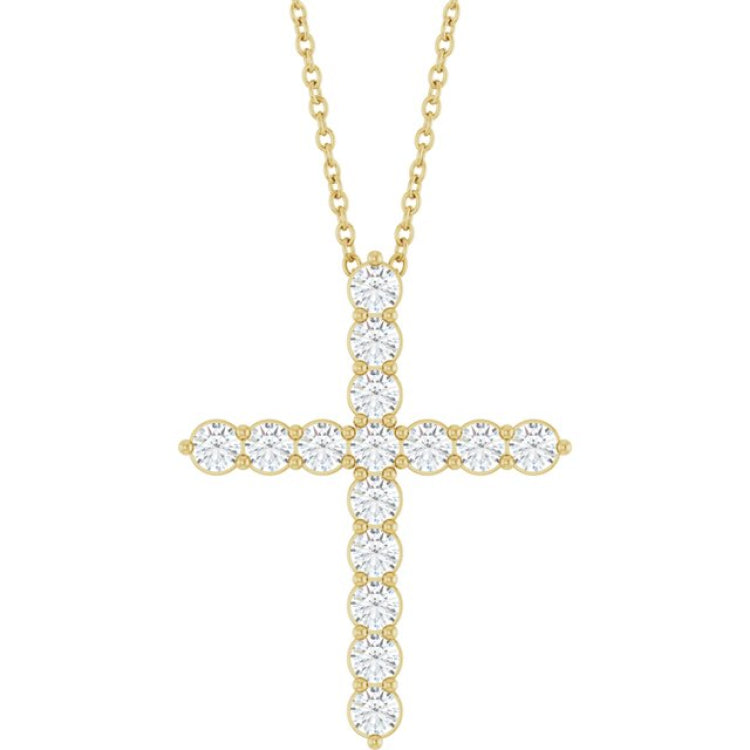 14K Yellow Gold 3/4 CTW Lab-Grown Diamond Cross 16-18" Necklace