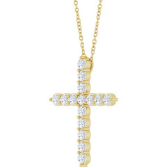 14K Yellow Gold 3/4 CTW Lab-Grown Diamond Cross 16-18" Necklace