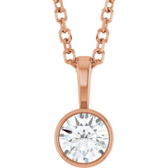 14K Rose Gold 1/4 CT Lab-Grown Diamond Bezel-Set Solitaire 16-18" Necklace
