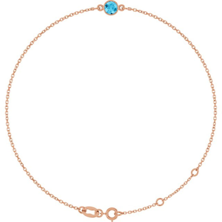 14K Rose Gold Natural Aquamarine 6 1/2-7 1/2" Bracelet