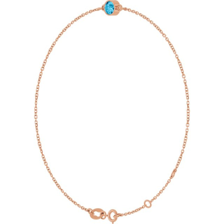 14K Rose Gold Natural Aquamarine 6 1/2-7 1/2" Bracelet