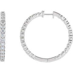 14K White Gold 5 CTW Natural Diamond Inside-Outside Hinged 37.8 mm Hoop Earrings