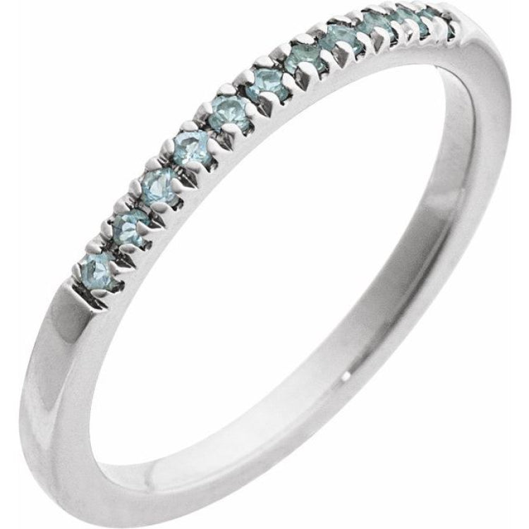 14K White Gold Natural Aquamarine Stackable Ring