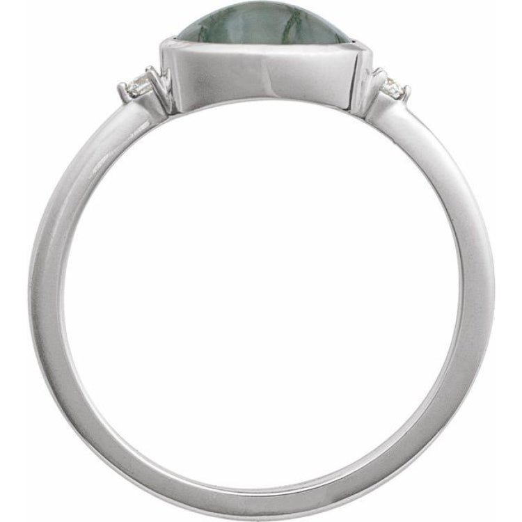 14K White Gold Natural Moss Agate & .03 CTW Natural Diamond Ring