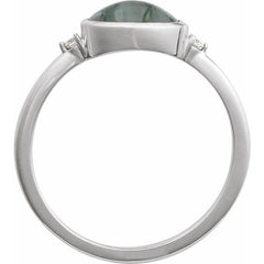 14K White Gold Natural Moss Agate & .03 CTW Natural Diamond Ring