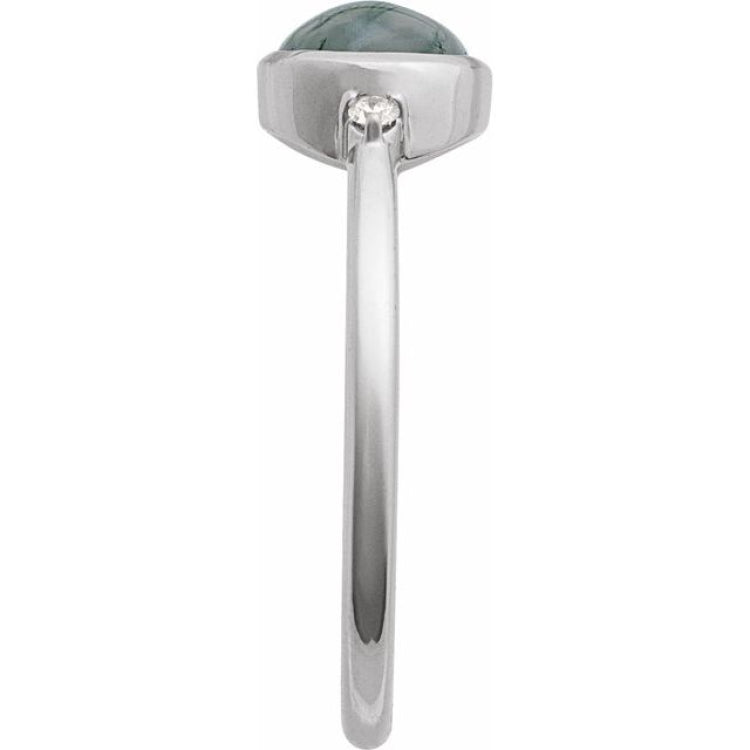 14K White Gold Natural Moss Agate & .03 CTW Natural Diamond Ring
