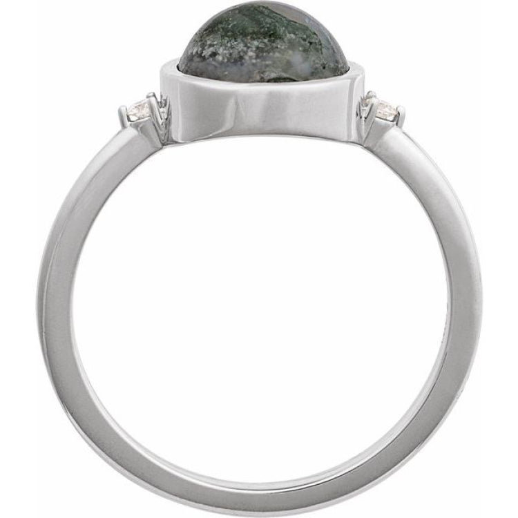 14K White Gold Natural Moss Agate & .03 CTW Natural Diamond Ring