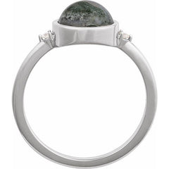 14K White Gold Natural Moss Agate & .03 CTW Natural Diamond Ring