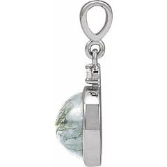 Sterling Silver 8 mm Natural Moss Agate & .03 CTW Natural Diamond Pendant