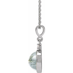 14K White Gold 8 mm Natural Moss Agate & .03 CTW Natural Diamond 16-18" Necklace