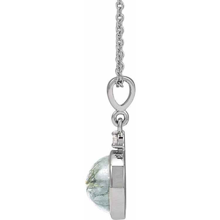 Sterling Silver 8 mm Natural Moss Agate & .03 CTW Natural Diamond 16-18" Necklace