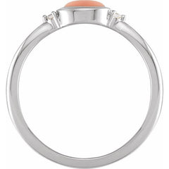 14K White Gold Natural Pink Coral & .03 CTW Natural Diamond Ring