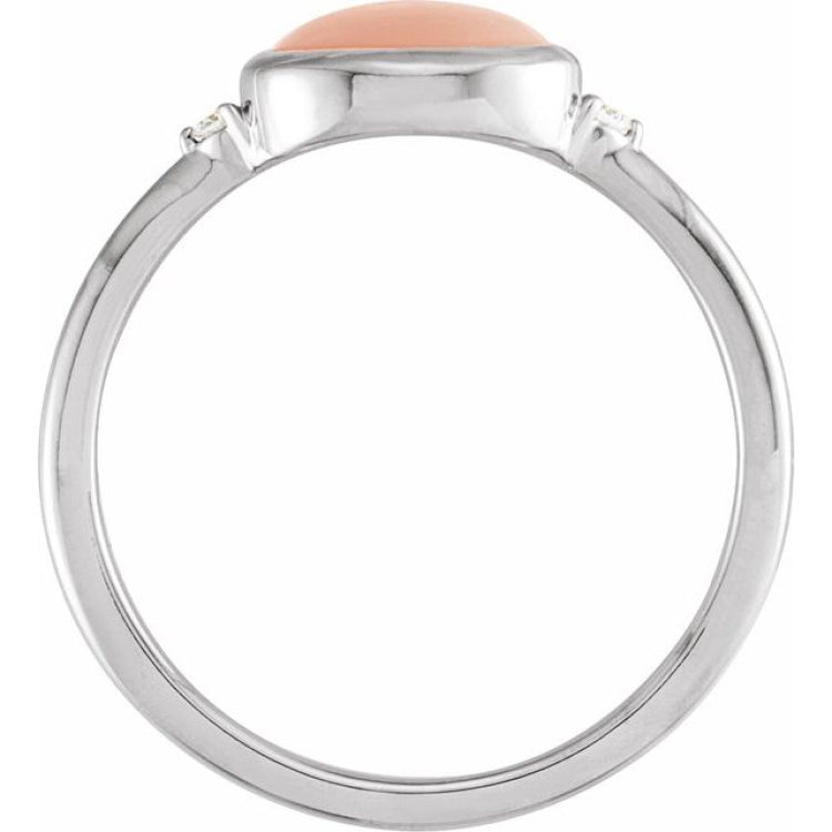 Platinum Natural Pink Coral & .03 CTW Natural Diamond Ring