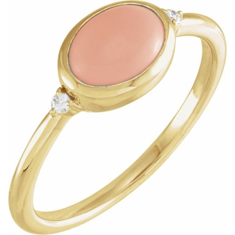 14K Yellow Gold Natural Pink Coral & .03 CTW Natural Diamond Ring