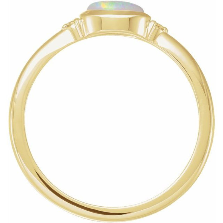 14K Yellow Gold Natural White Opal & .03 CTW Natural Diamond Ring