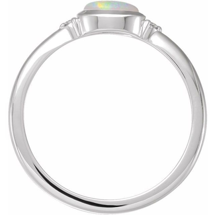 14K White Gold Natural White Opal & .03 CTW Natural Diamond Ring
