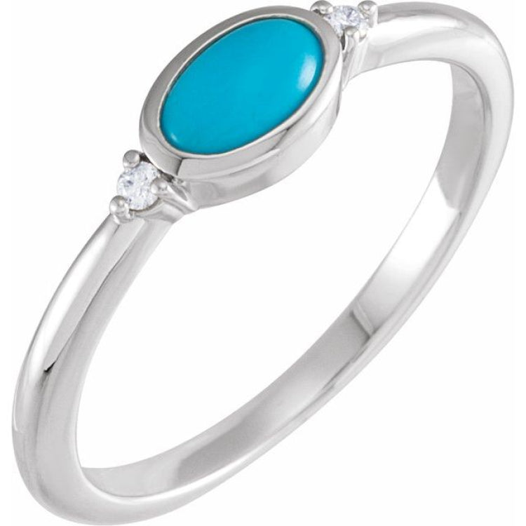 14K White Gold Natural Turquoise & .03 CTW Natural Diamond Ring
