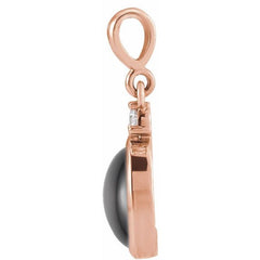 14K Rose Gold 12x10 mm Natural Black Onyx & .03 CT Natural Diamond Cabochon Pendant