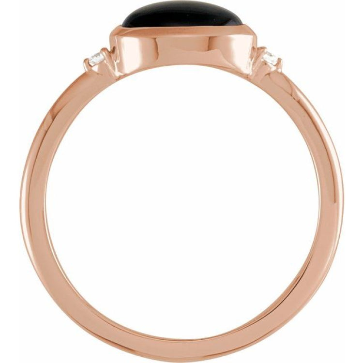 14K Rose Gold10x8 mm Round Natural Black Onyx & .03 CTW Natural Diamond Ring