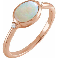 14K Rose Gold Natural White Opal & .03 CTW Natural Diamond Ring