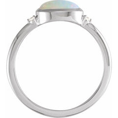 Sterling Silver Natural White Opal & .03 CTW Natural Diamond Ring