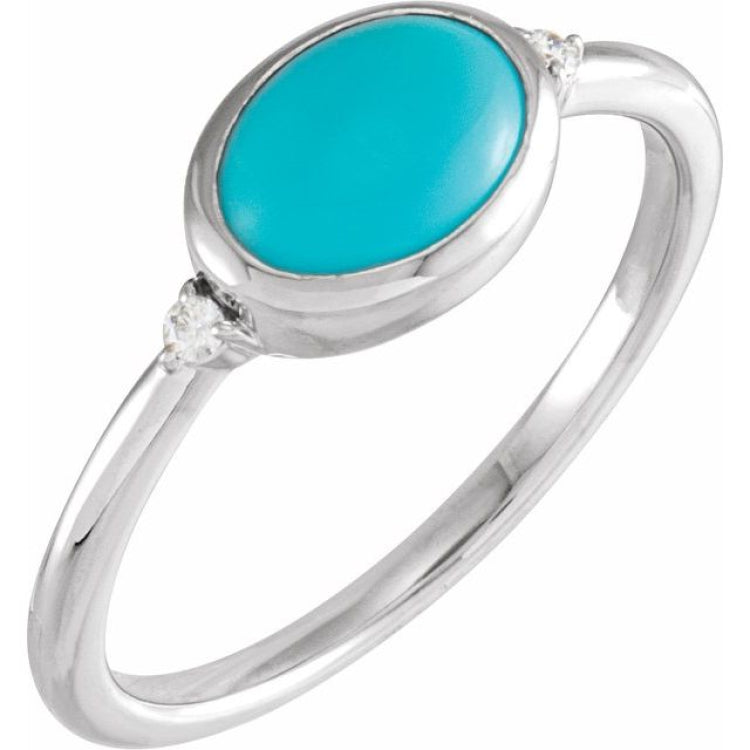 Sterling Silver Natural Turquoise & .03 CTW Natural Diamond Ring