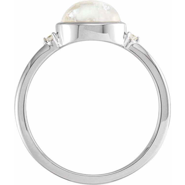 Sterling Silver Natural Rainbow Moonstone & .03 CTW Natural Diamond Ring