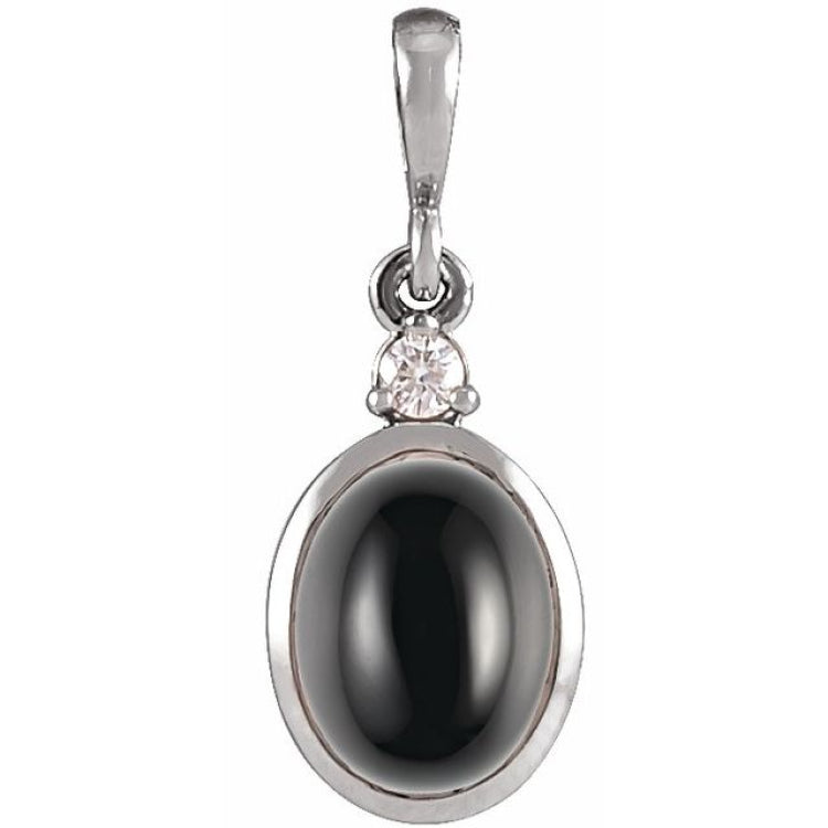 Platinum 9x7 mm Natural Black Onyx & .03 CT Natural Diamond Cabochon Pendant