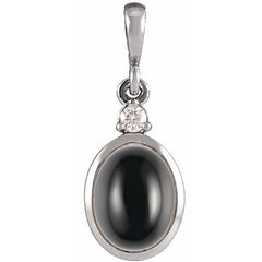 Platinum 9x7 mm Natural Black Onyx & .03 CT Natural Diamond Cabochon Pendant