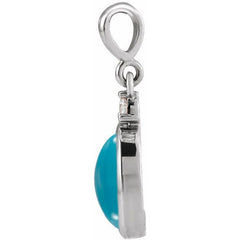 Platinum 5x3 mm Natural Turquoise & .02 CT Natural Diamond Cabochon Pendant