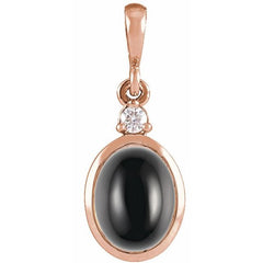 14K Rose Gold 5x3 mm Natural Black Onyx & .02 CT Natural Diamond Cabochon Pendant